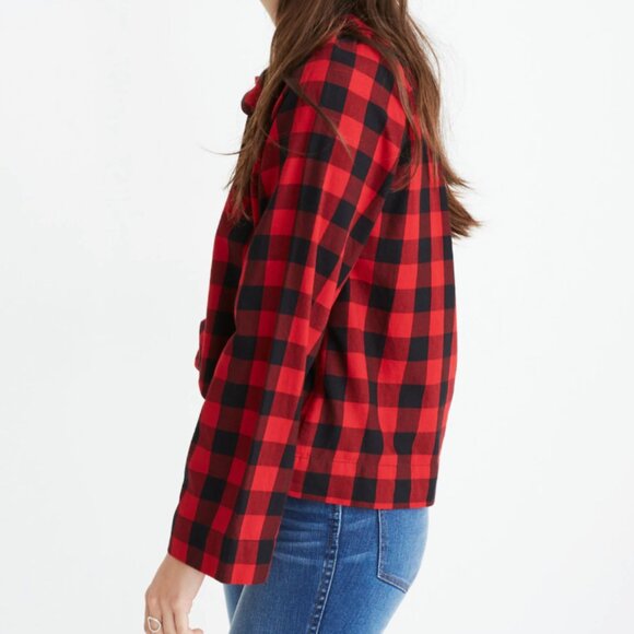 Madewell Tie-Neck Popover Shirt in Buffalo Check Long Sleeve Blouse Size Small - Picture 2 of 14